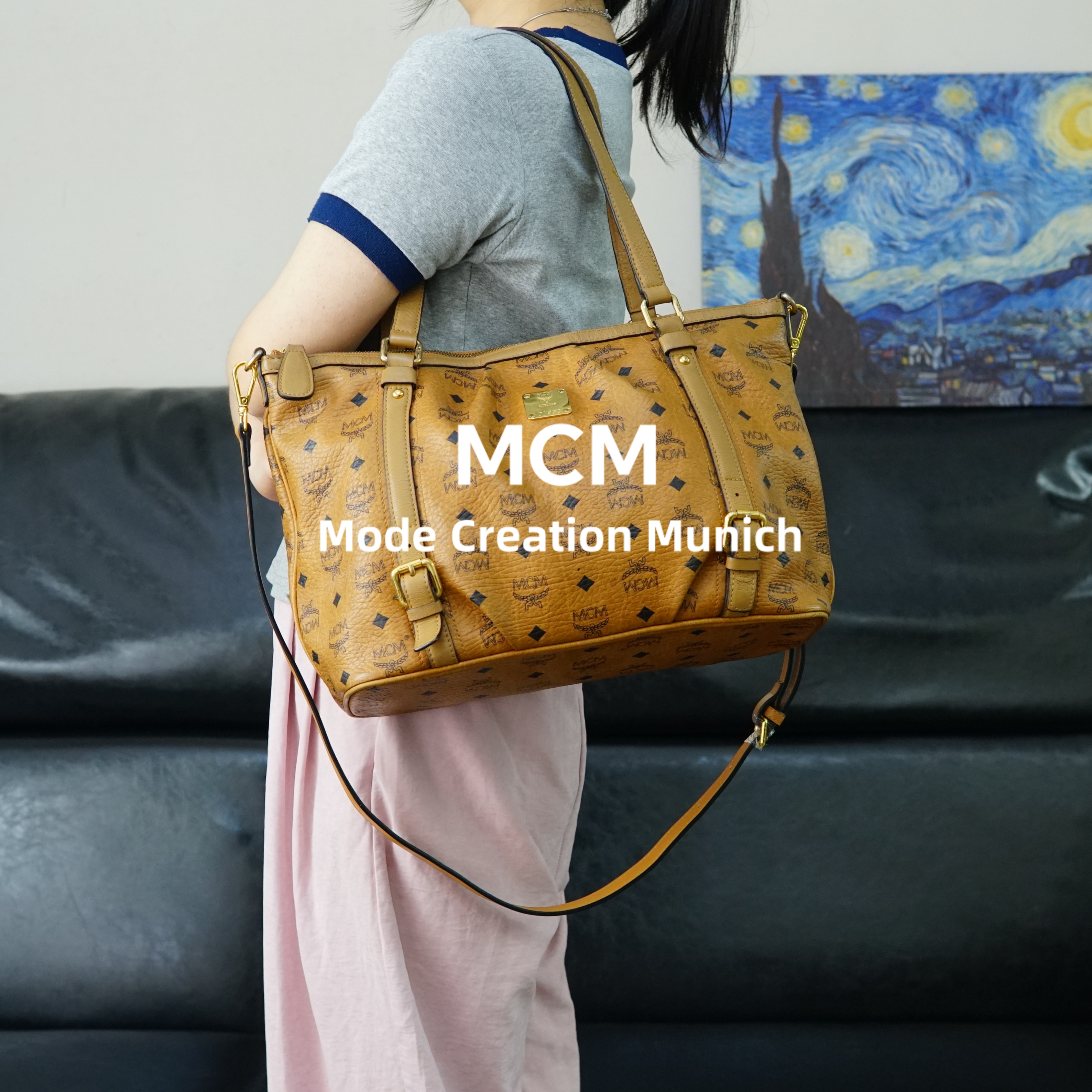 95新 MCM 干邑色派拉蒙包/YW05702212/2212母亲节礼物