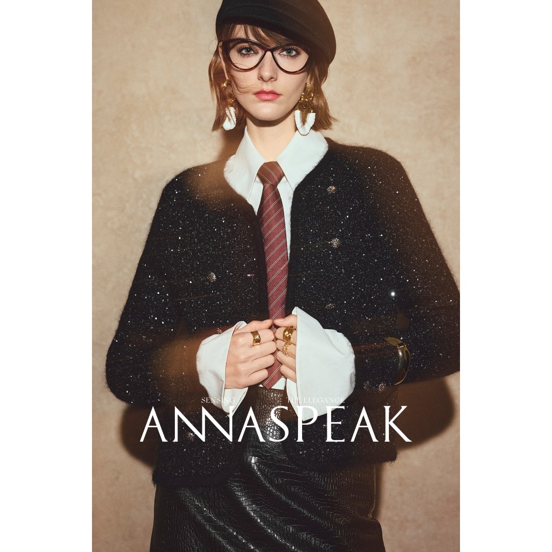 ANNASPEAK暖糯Q弹南非国宝級马海毛羊毛78000亮闪珠片针织短开衫