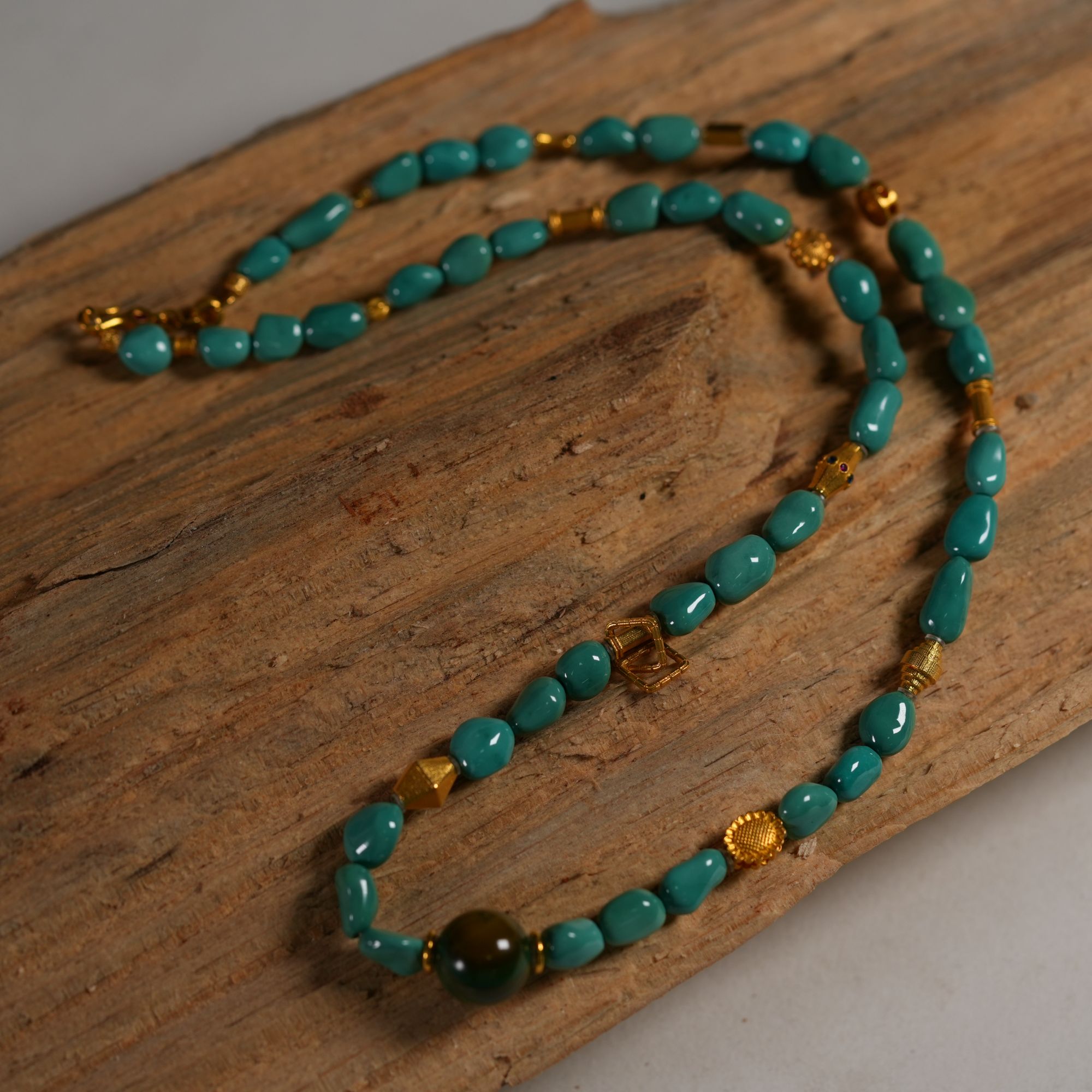 天然原矿绿松石高瓷绿糖豆设计款18K金精品项链