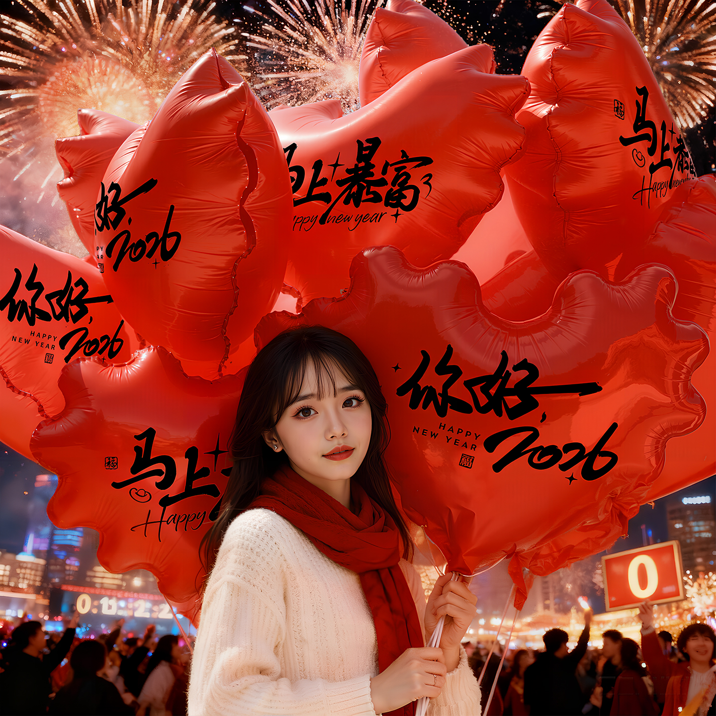 元旦新年装饰跨年放飞爱心气球飘空过年春节摆摊批发网红拍照道具