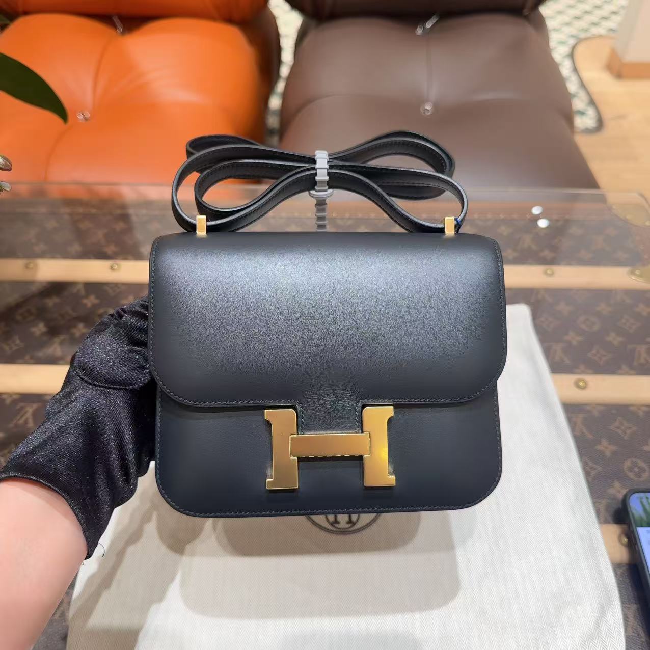 99新 Hermes/爱马仕 康康 19 黑金 tadelakt皮 D刻