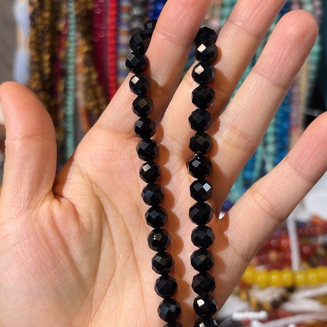 玛瑙/玉髓银S925镀金镶嵌珠宝半成品黑玛瑙卡8一条