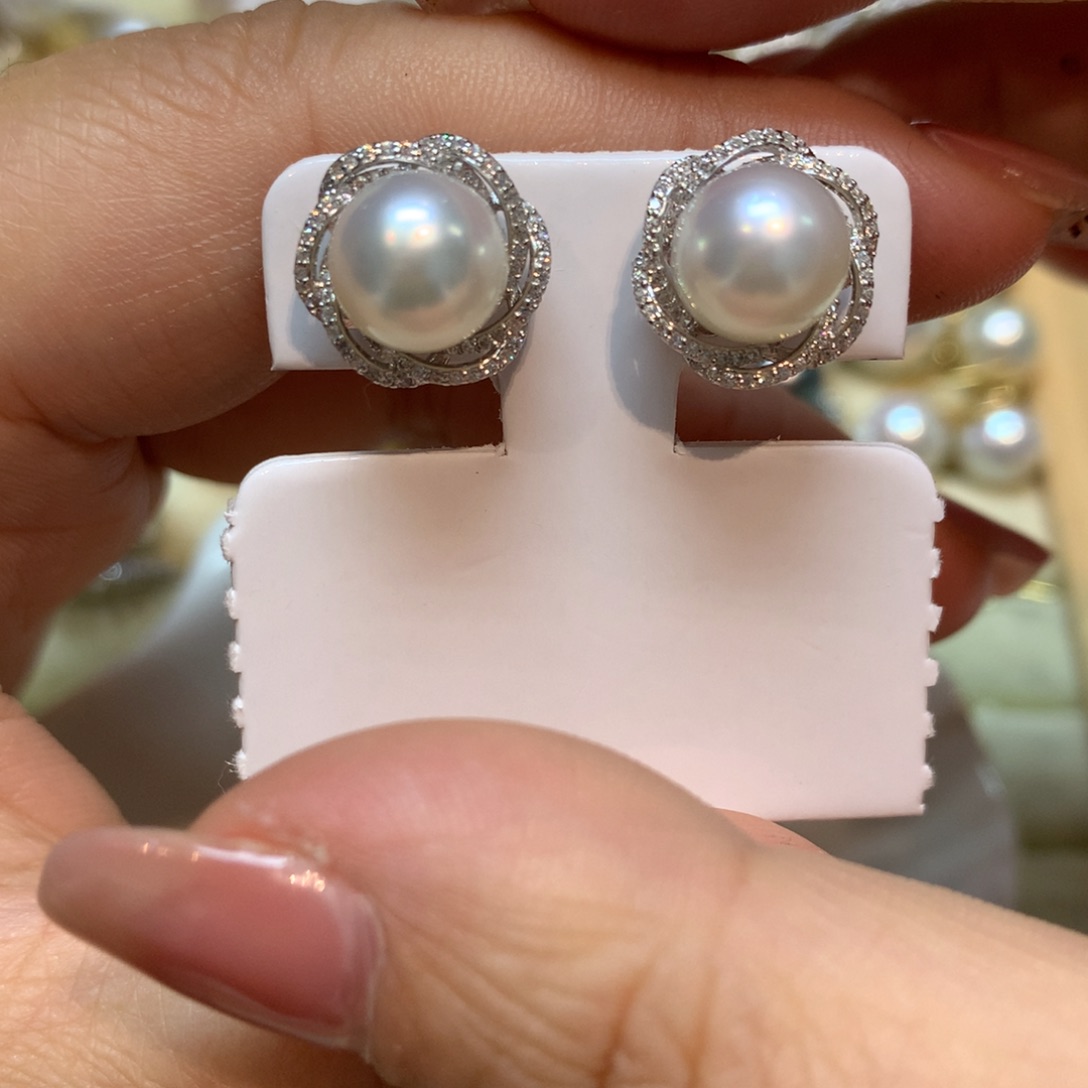 海水珍珠耳饰银S925镶嵌
