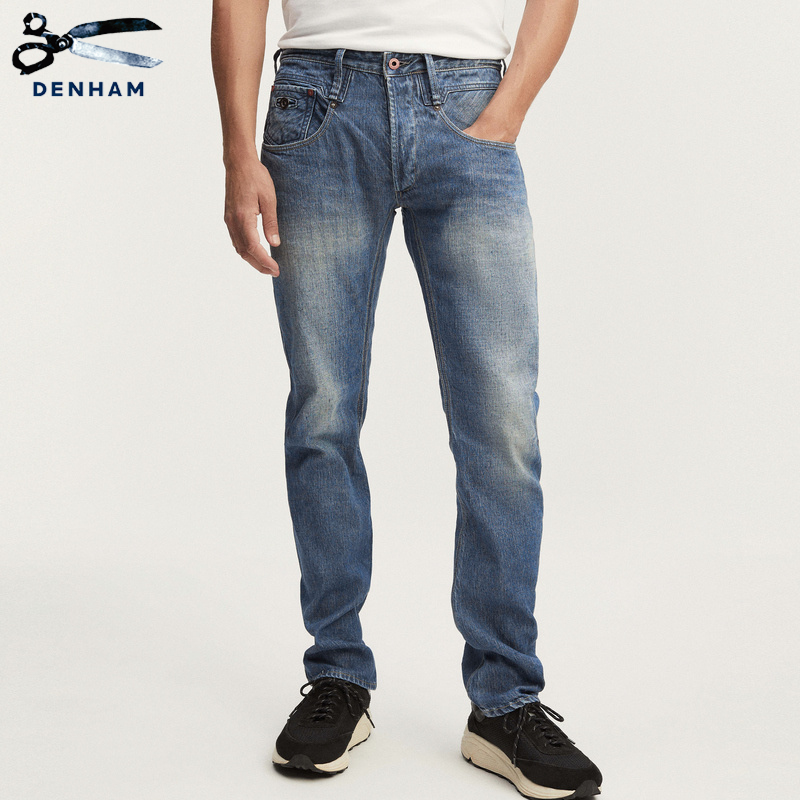 DENHAM夏季男士日本制宽松做旧轻薄亚麻红剪刀牛仔裤子CROSSBACK