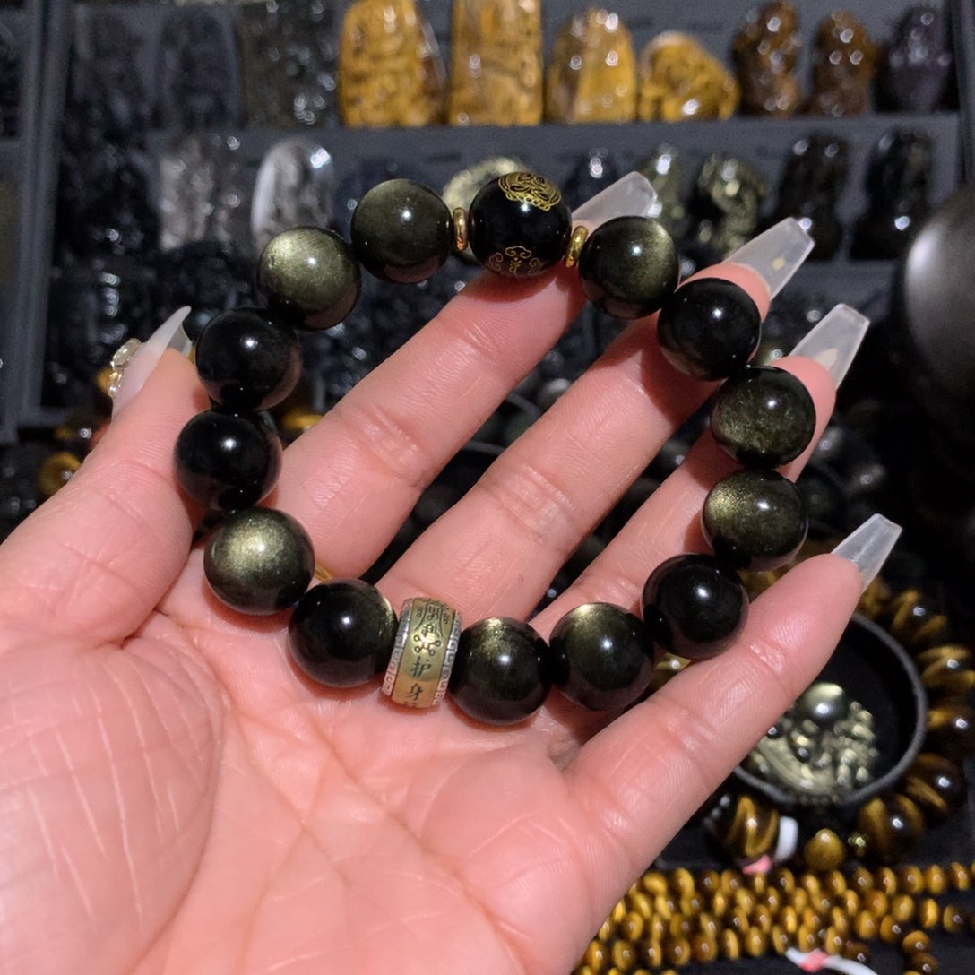 未镶嵌黑曜岩手串浅*然