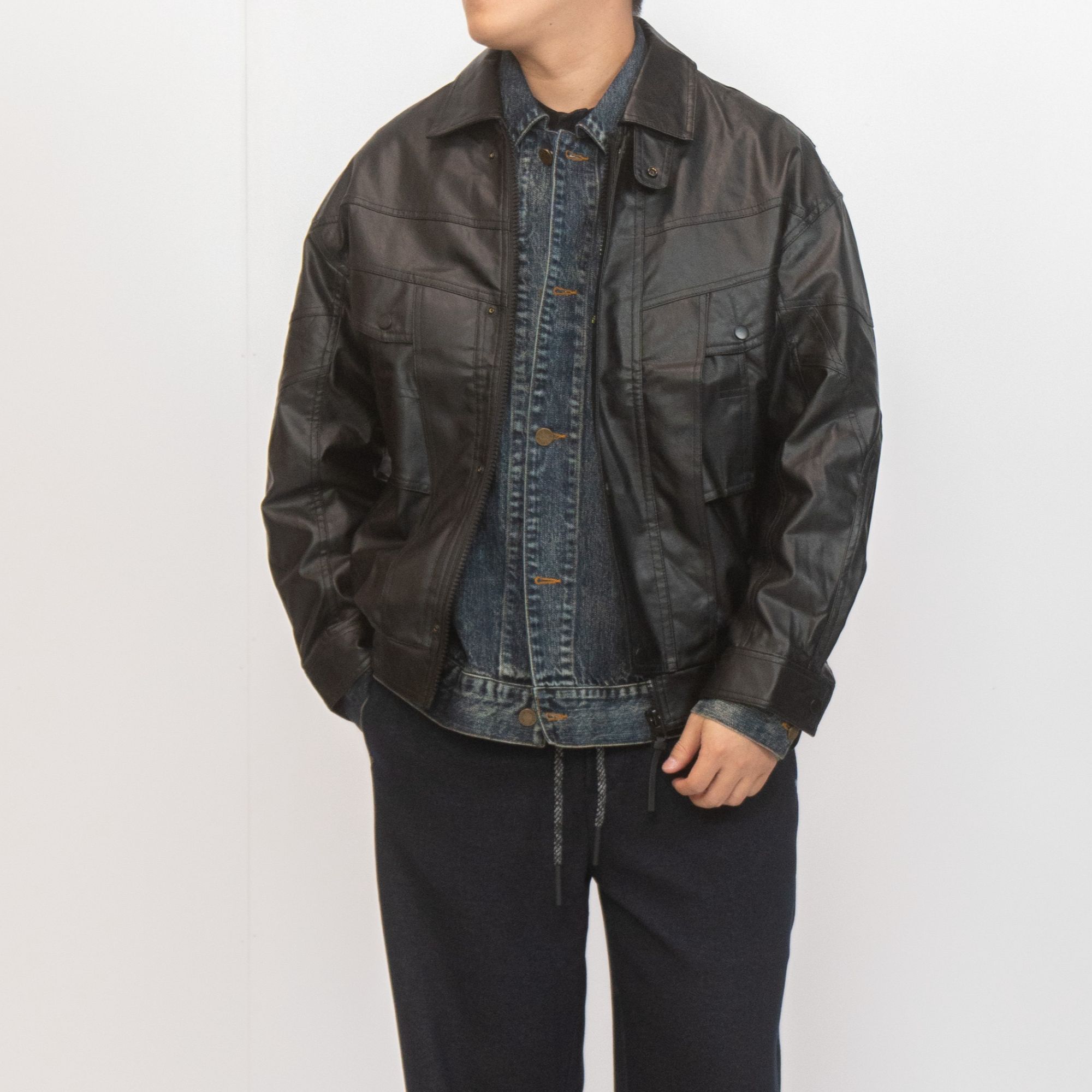 【秋冬翻领城市机能皮夹克】休闲时尚简约雅痞百搭宽松外套666