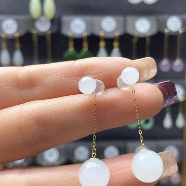 和田玉耳饰18K金镶嵌