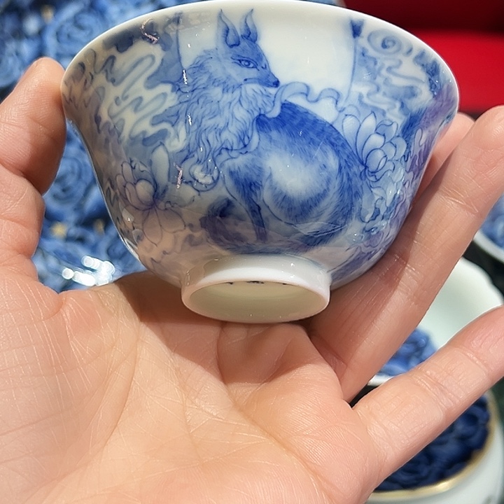猪*怡琅柴窑手工手绘九尾狐