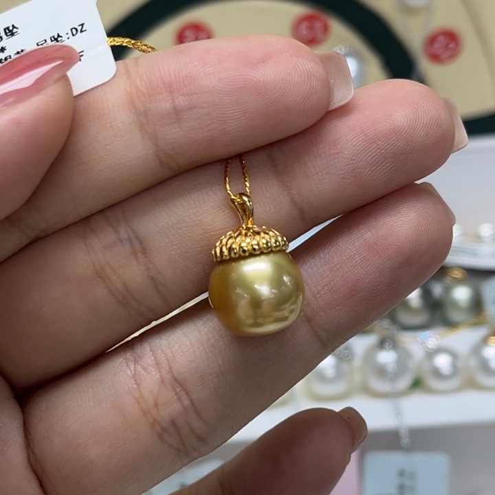 海水珍珠银S925镶嵌颈饰金珠12-13mm