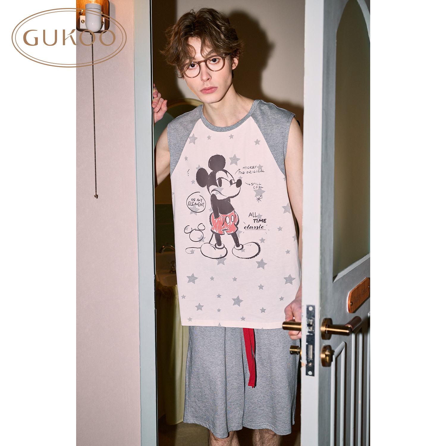 Gukoo/果壳26年夏季男士迪士尼米奇睡衣纯棉家居服套装