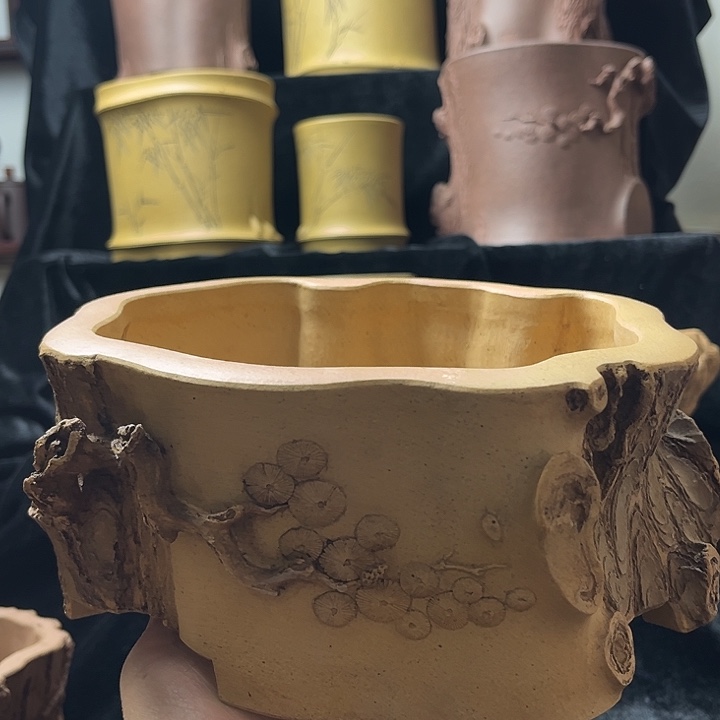 泥塑全手工制作树桩花盆