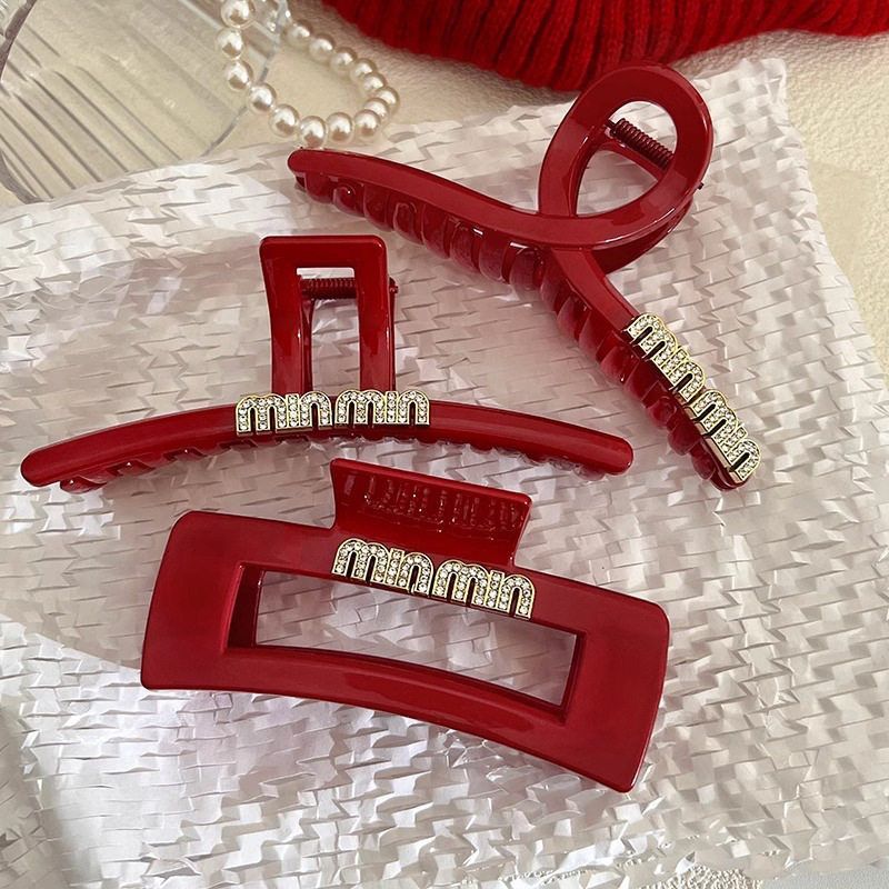 法式红色字母发夹后脑勺盘发抓夹女2025新款大号后脑勺鲨鱼夹夹