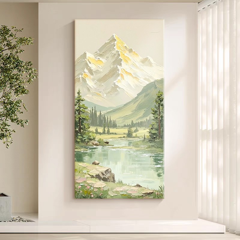 奶油风背靠金山肌理手绘油画金山碧水客厅背景墙装饰画玄关过道画