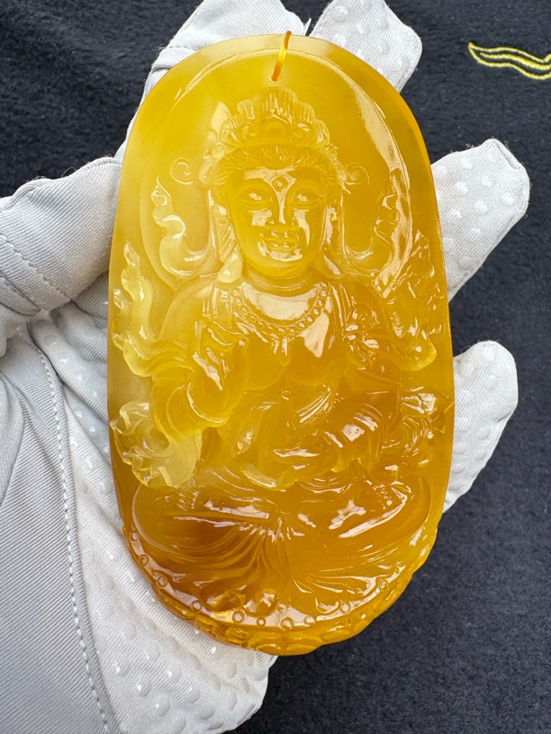 假一赔十，天然琥珀蜜蜡吊坠，蜜蜡雕刻件，蜜蜡观音 编号26