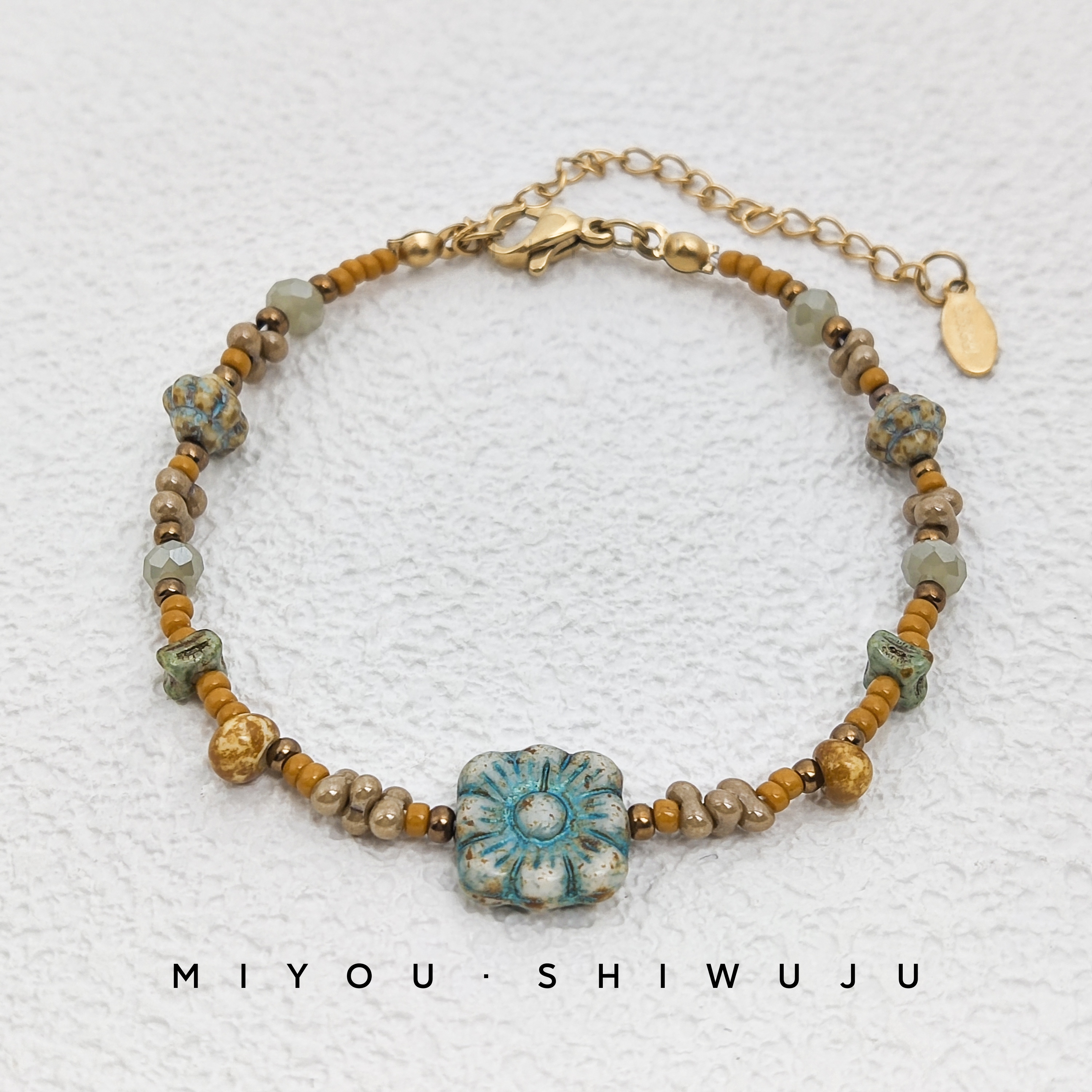 钛钢手链 MIYOU【米兰】原创设计方花牌捷克琉璃手链时尚蓝色百搭