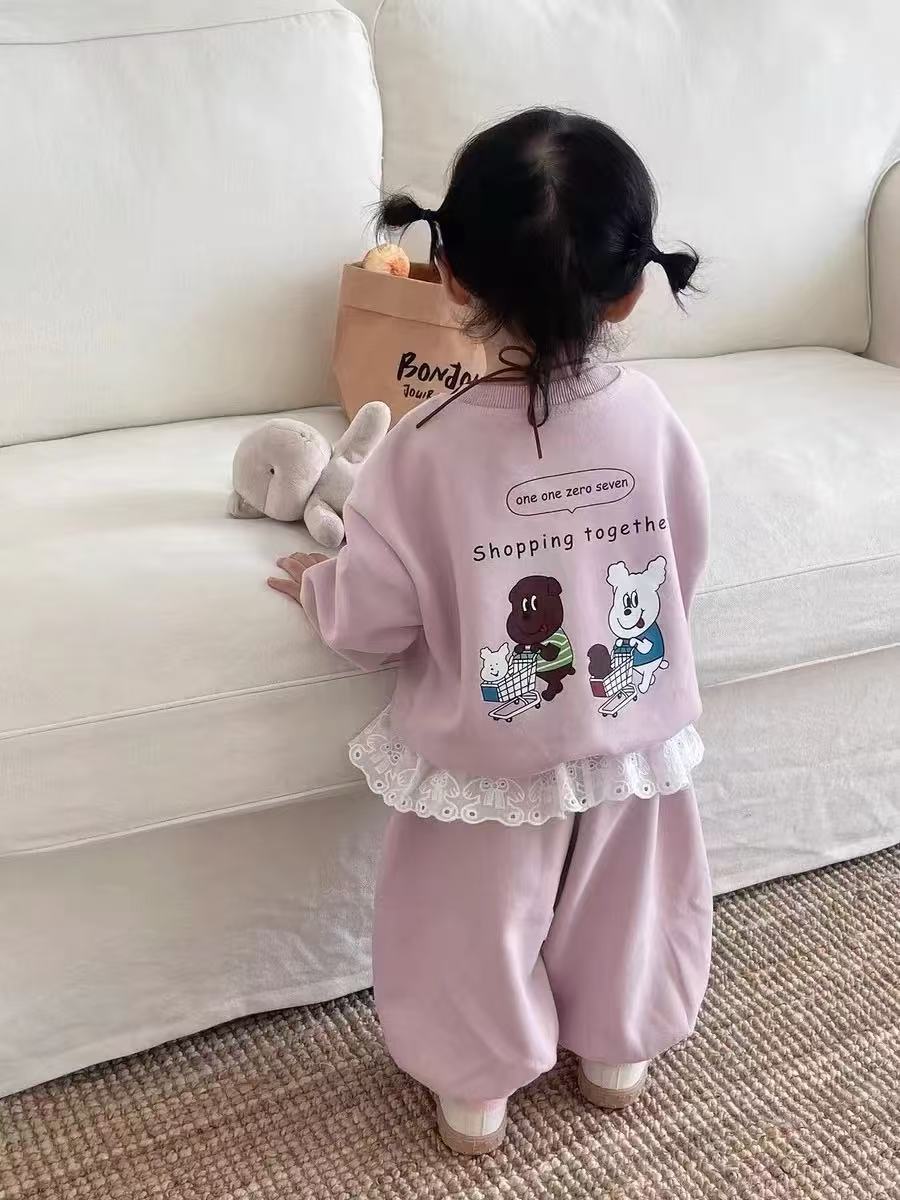 女童卫衣套装秋季2025新款儿童洋气时髦秋装女宝宝后背印花两件套