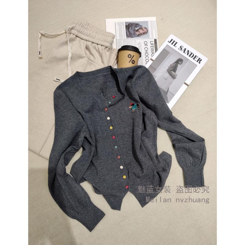 原搭2025春季新款小狗刺绣针织开衫女流行宽松显瘦毛衣ZY2566-2#