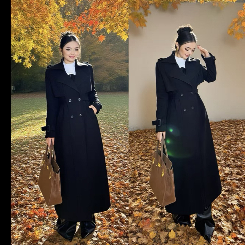 Rayhon春秋季新款长款收腰显瘦过膝风衣外套女高级感百搭小个子