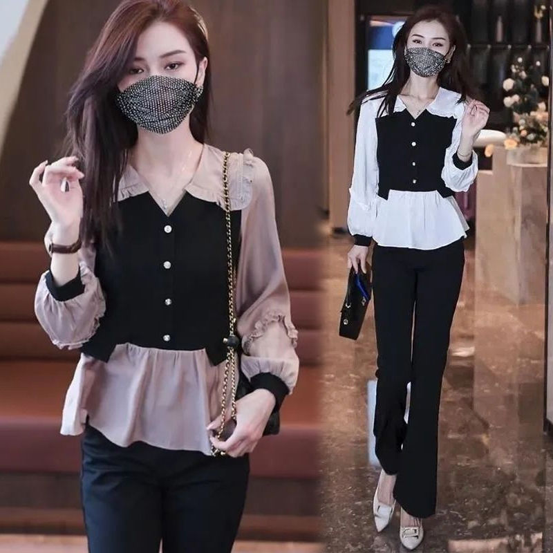 时尚套装女2025秋装新款减龄气质显瘦上衣遮肉百搭洋气小衫套装