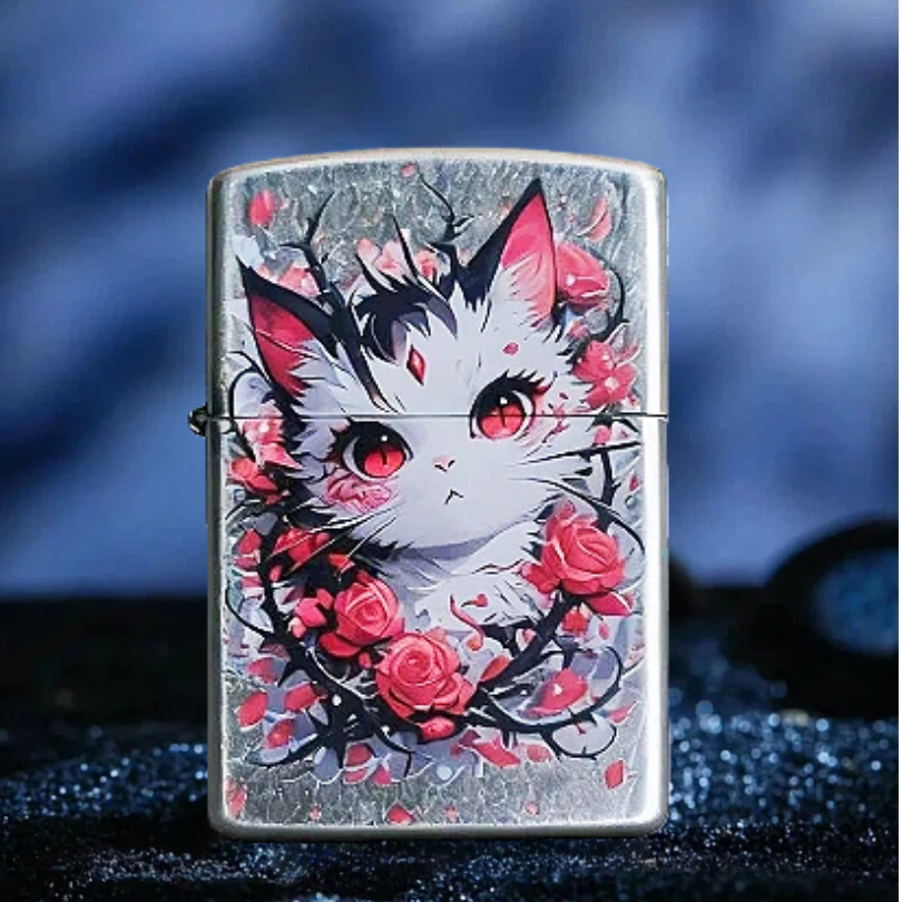 玫瑰花猫防风打火机男士送男友达人无油