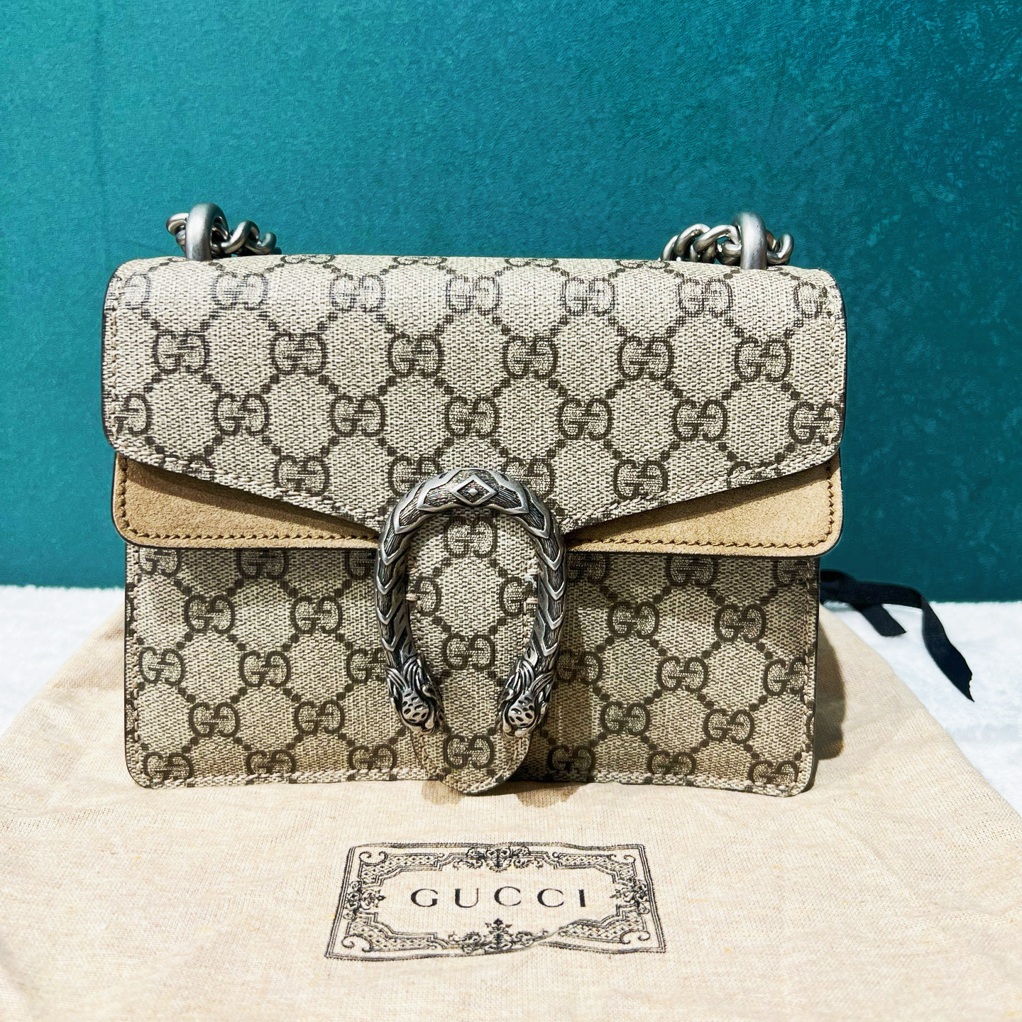 95新 GUCCI/古驰 Gucci Dionysus 小号驼色酒神链条包煜橦奢品