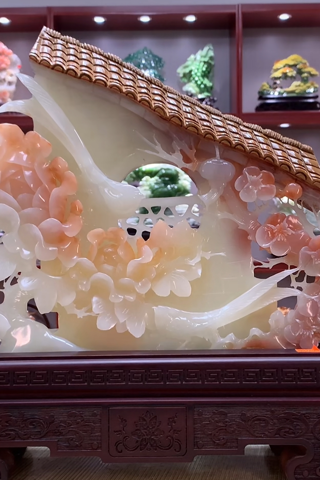 8448家居装饰摆件玉石雕刻电视柜玄关新中式创意书房山水花鸟白菜