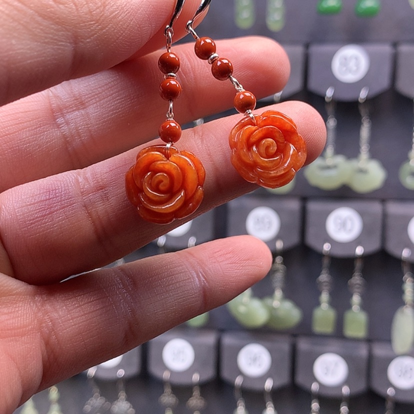 【闪购商品】翡翠耳饰银S925镶嵌满意