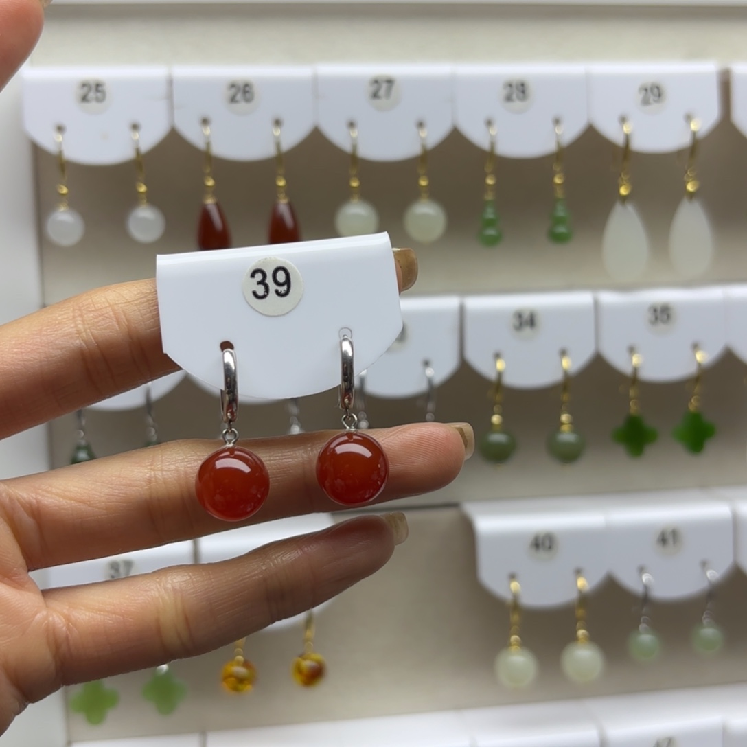 玛瑙/玉髓银S925镶嵌耳饰