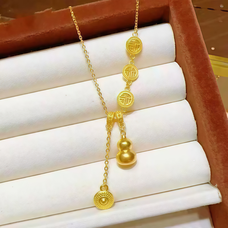 铜合金项链 金色福字葫芦项链女秋冬毛衣链高级感轻奢气质坠链