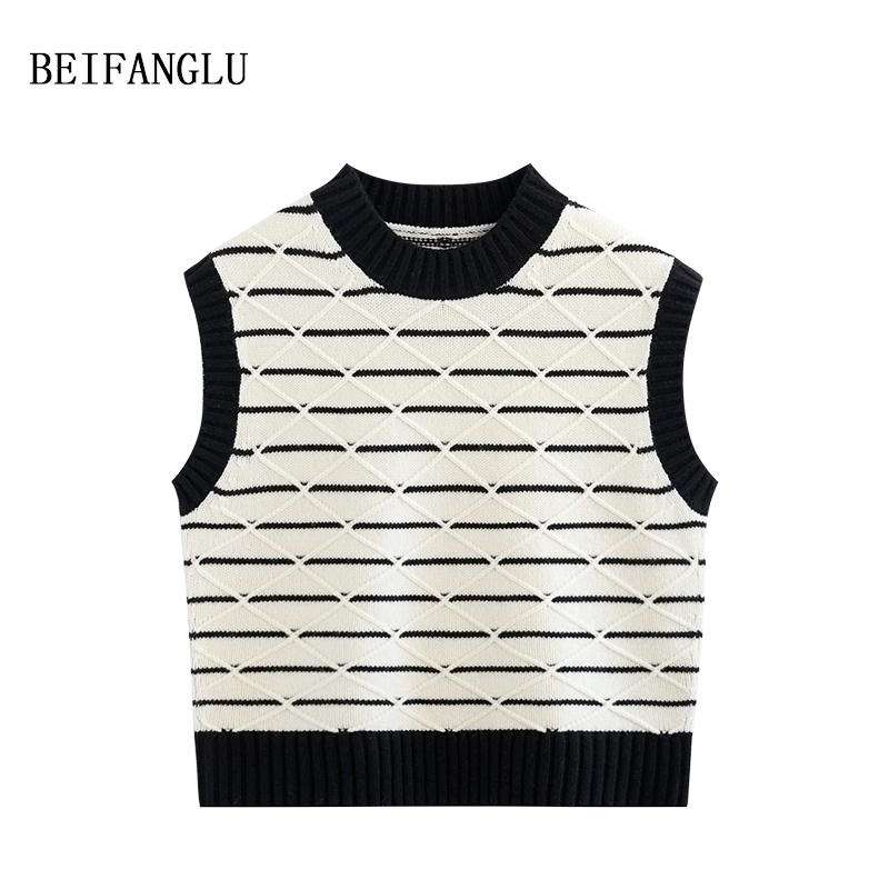 北方鹿 2025早春新品绵羊毛针织百搭经典时尚撞色条纹马甲26336