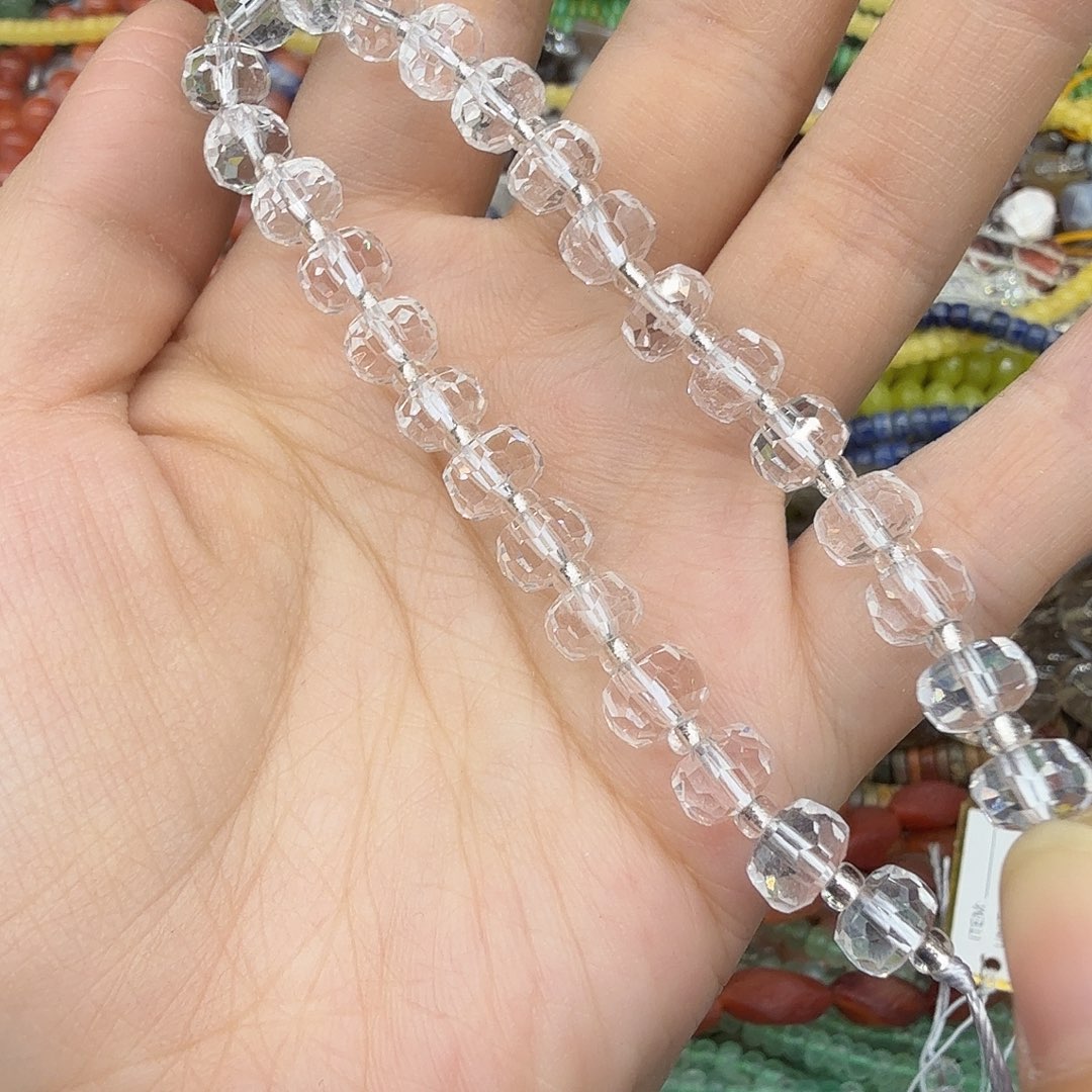 水晶珠宝半成品未镶嵌卡7净体白水车轮切面半条