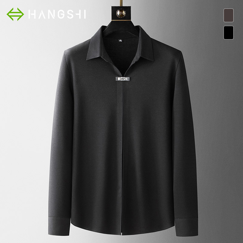 翻领春秋长袖T恤商务休闲长袖t恤轻奢休闲男装秋季衬衫