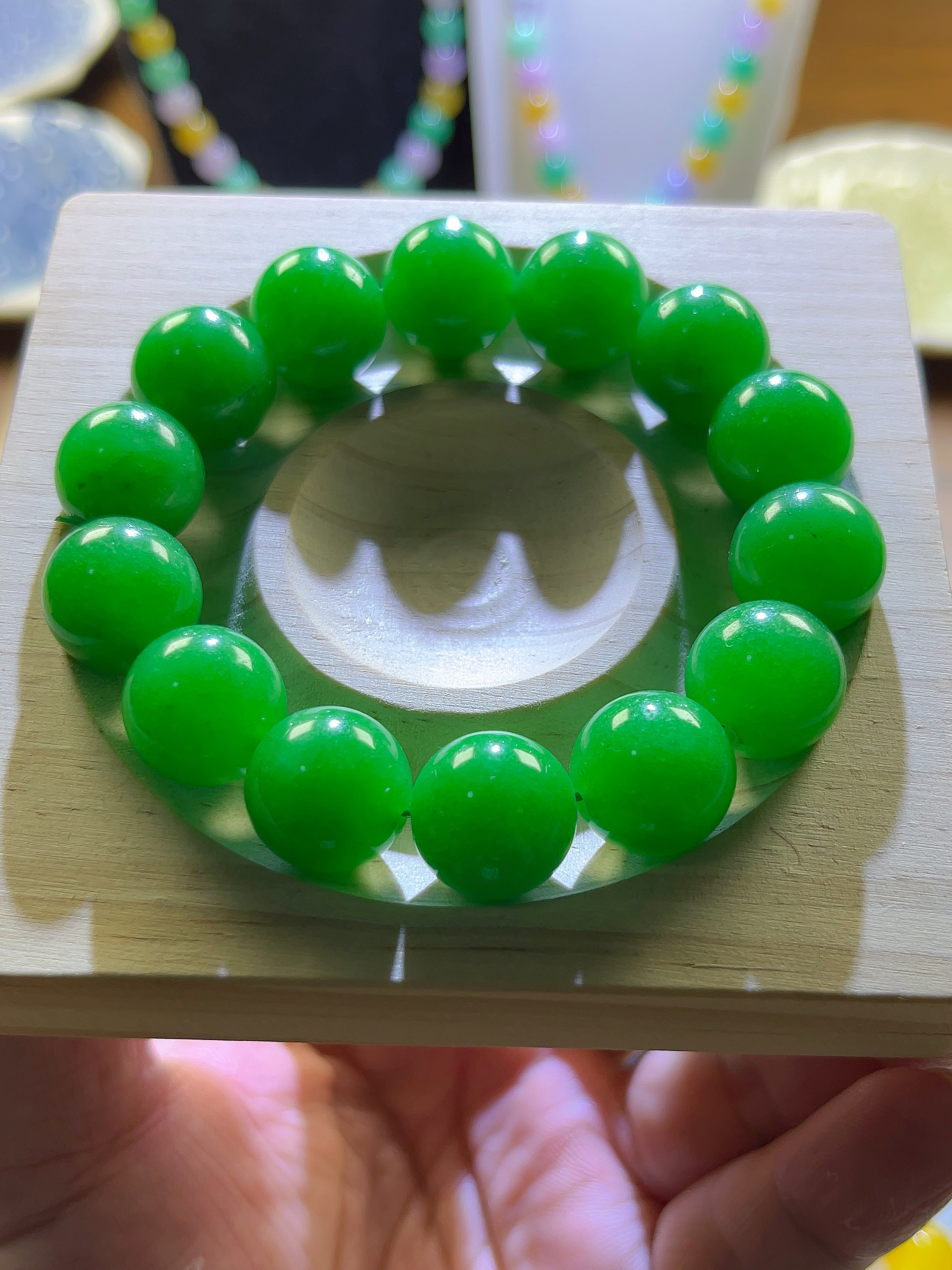 正品卡14MM缅A满绿盆景石多样性发一