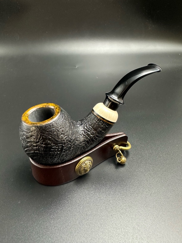 齐运动系列黑色水波纹喷砂弯撞球斗型3mm烟斗