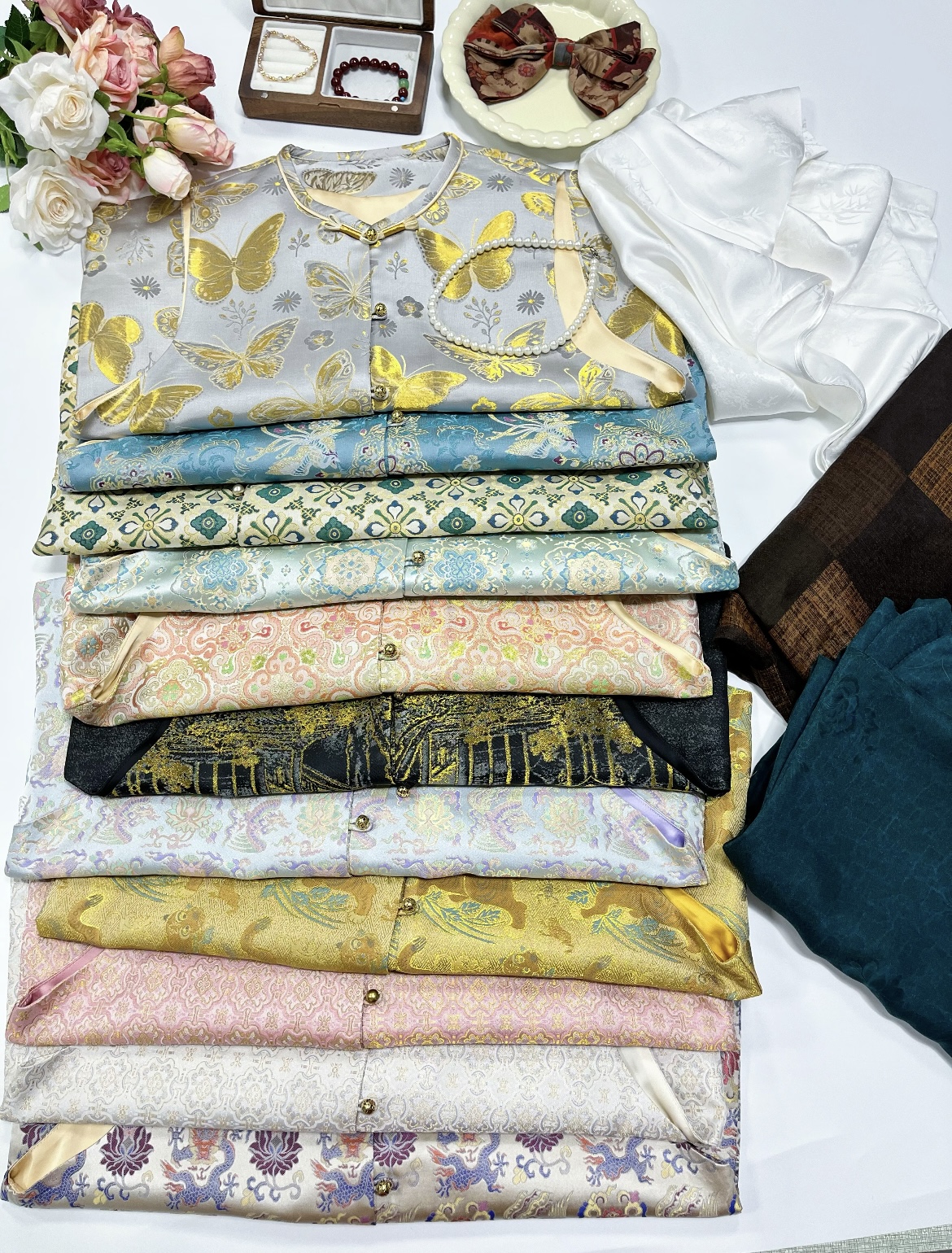 E101-E150[宋锦新中式马甲]桑蚕丝宋锦马甲高级无袖百搭女士