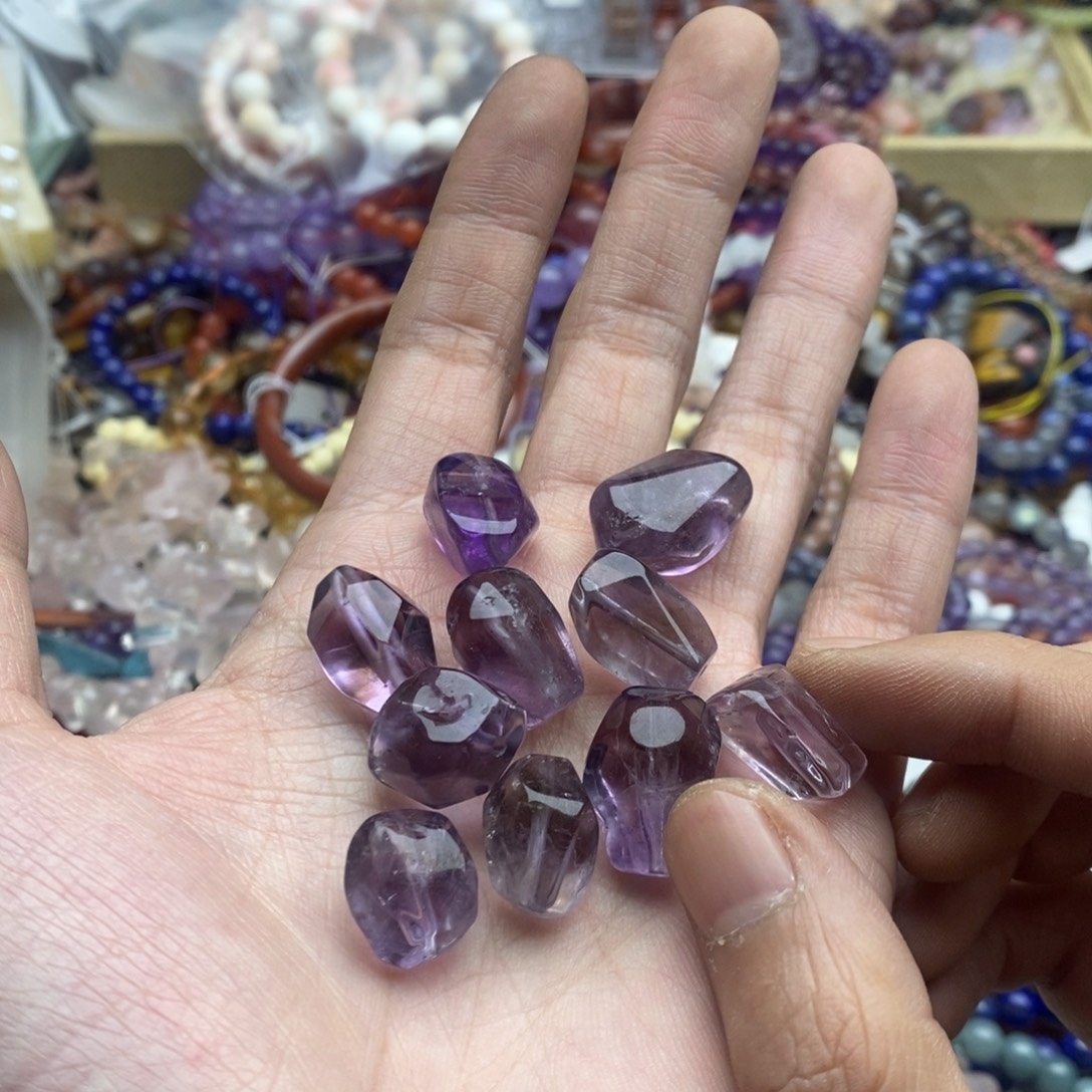 玛瑙/玉髓未镶嵌珠宝半成品一个天然透体紫水晶小桶珠