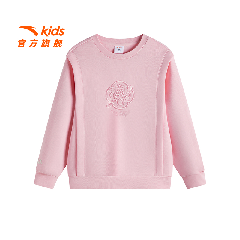 安踏儿童女大童针织套头衫2025春季新款舒适宽松圆领卫衣潮8714