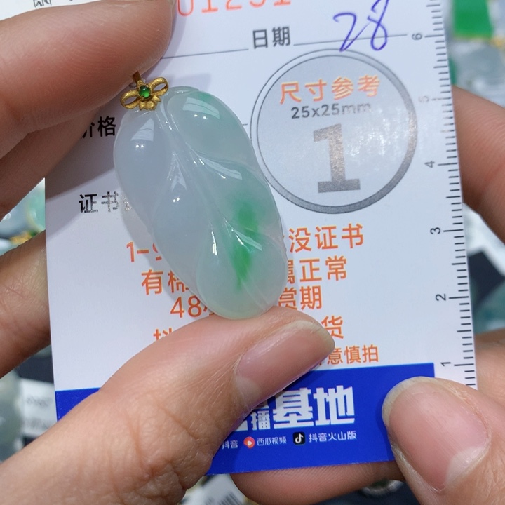 翡翠颈饰18K金镶嵌叶子