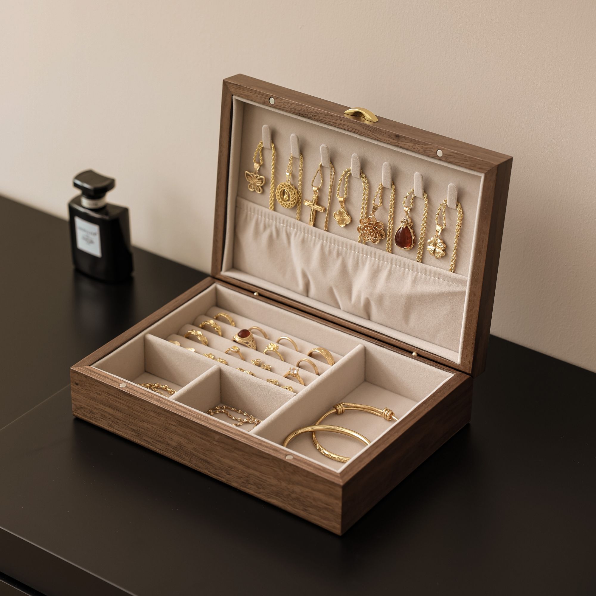 悦古今首饰收纳盒木质精致复古可收纳饰品盒轻奢简约家用