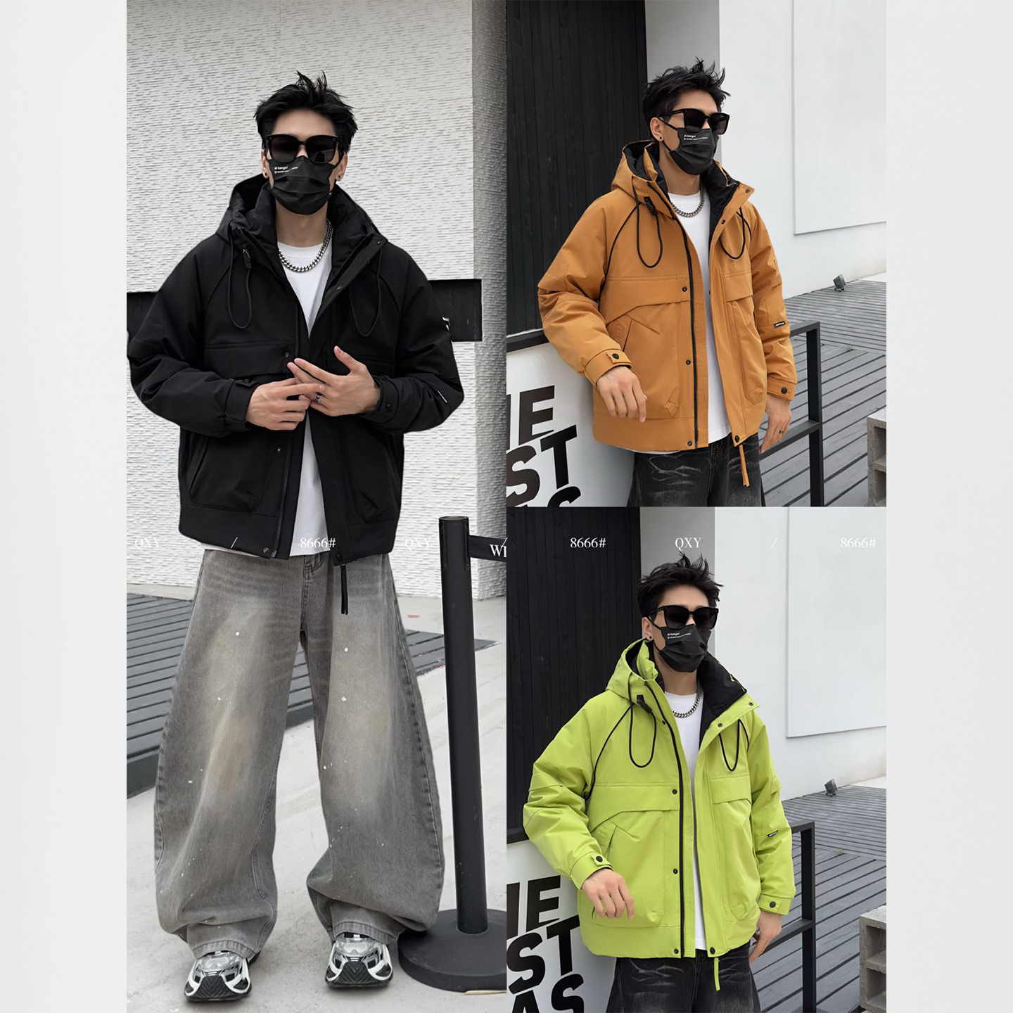 工装连帽款男士外套8666新款潮牌上衣男士休闲加厚保暖外套