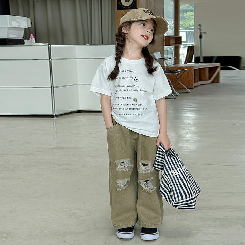 SKB2452女童韩版休闲短袖T恤春夏装新款儿童宽松字母百搭上衣潮