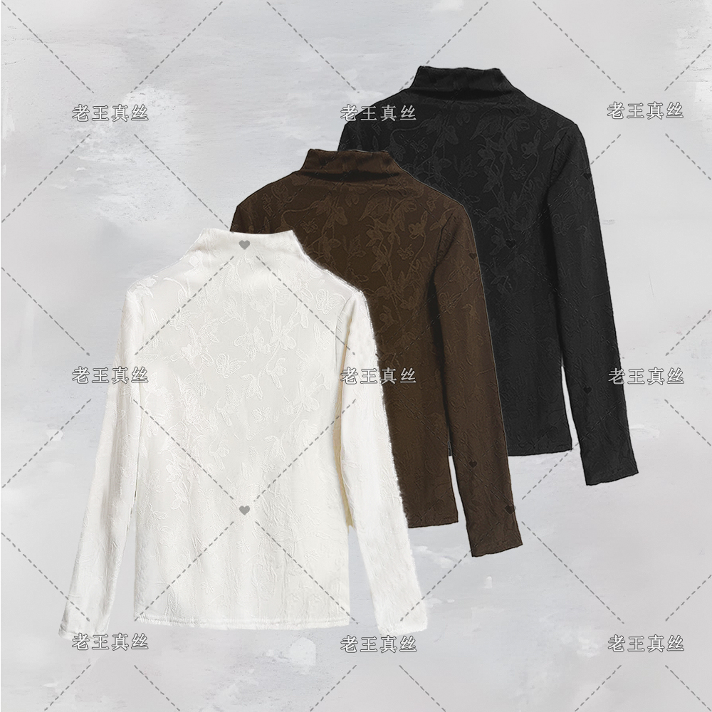 桑蚕丝提花加绒打底打底上衣长袖女加绒半高领打底衫CGA01（宋）