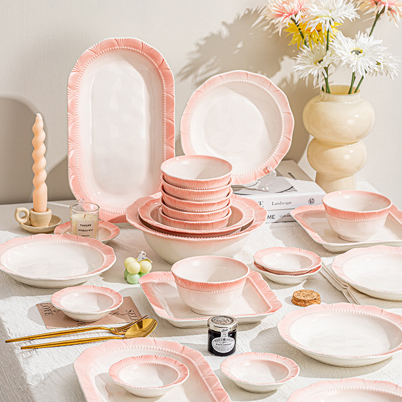 可爱轻奢网红高级感家用碗碟釉下彩陶瓷餐具米饭碗具高颜值网红