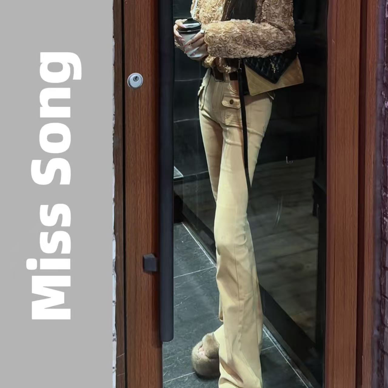 前后立体口袋牛仔长裤（修身显瘦拖地微喇）