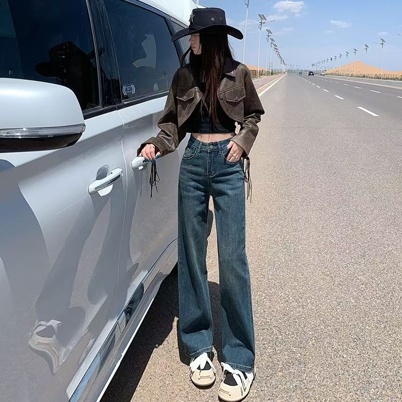 加绒加厚高腰窄版直筒裤2025新款秋冬季大码显瘦牛仔裤女小个子