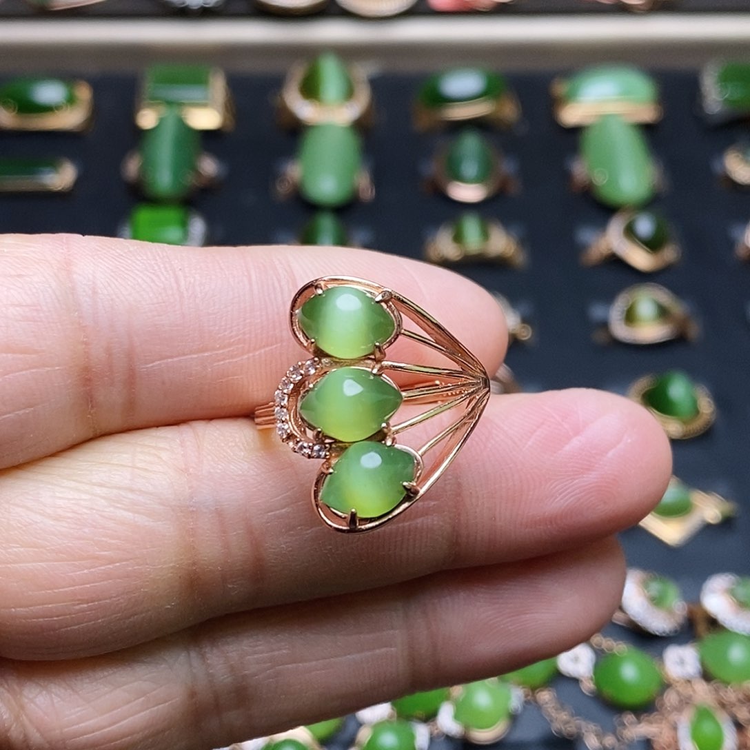 和田玉（碧玉）戒指银S925镶嵌