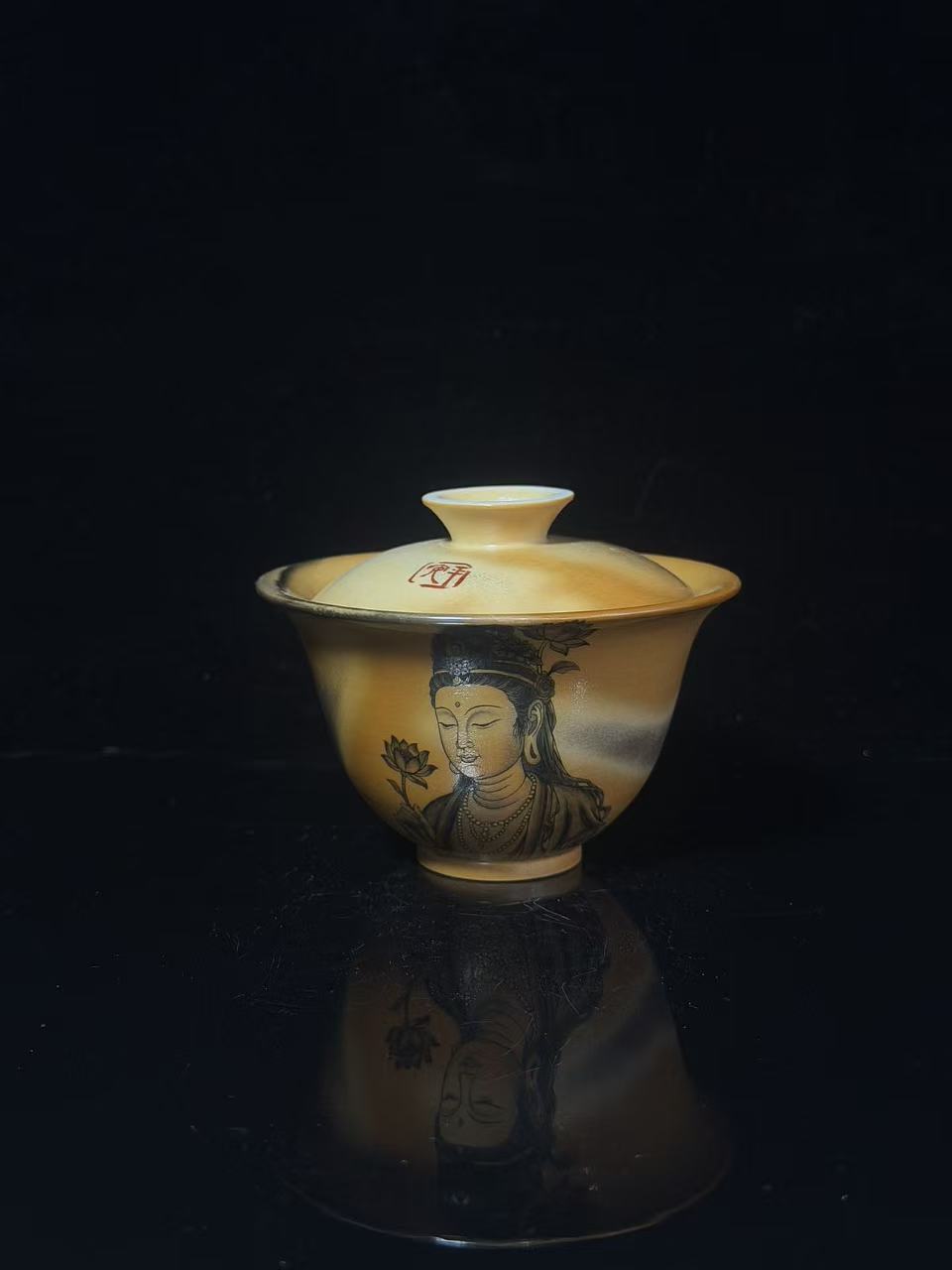 復见  预售  观音持花柴烧盖碗  JM110