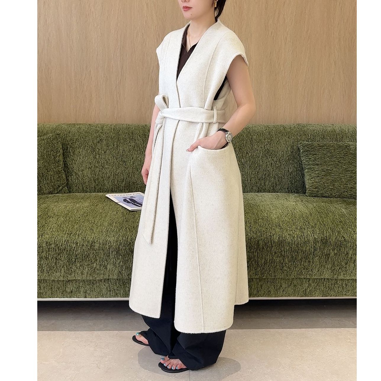 KIKI严选：8522-HX家欧货南油秋冬坎肩款时尚高级感大衣长款马甲