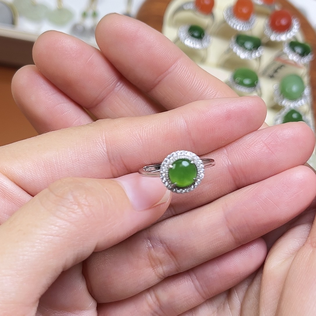 和田玉银S925镶嵌耳饰