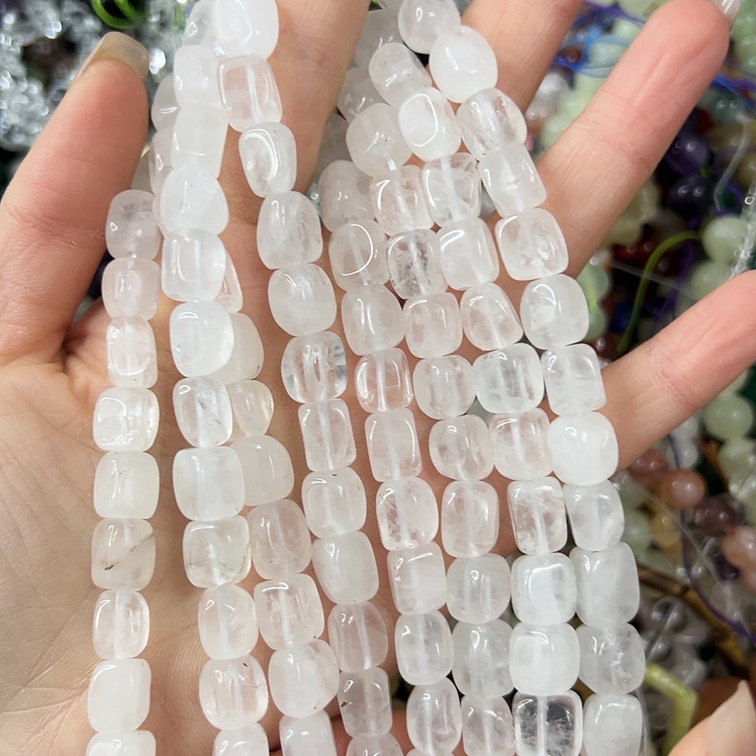 玛瑙/玉髓未镶嵌珠宝半成品，卡8x10奶白水晶方糖一条